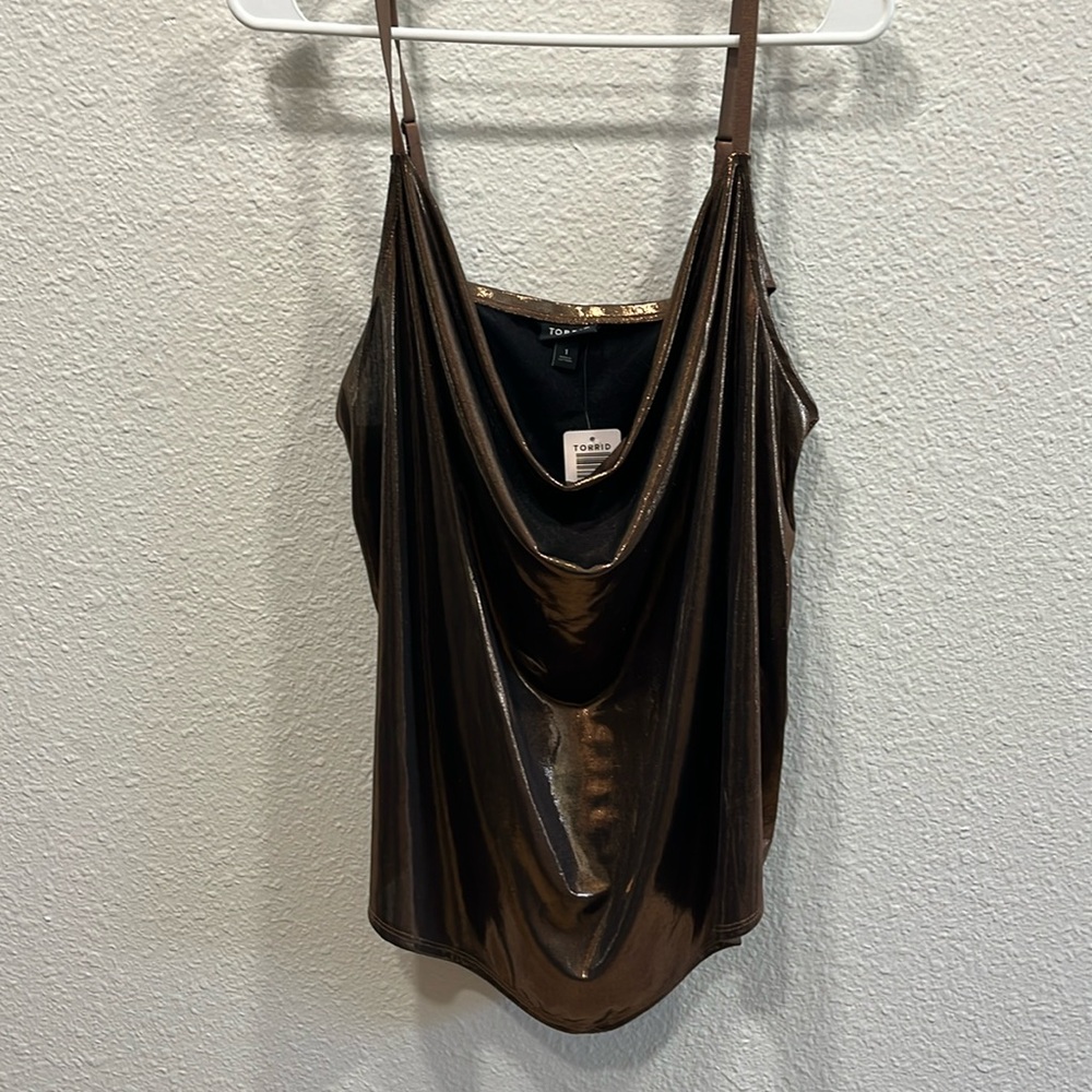 Shiny Cowl Neck Top Copper/Bronze Size 1X